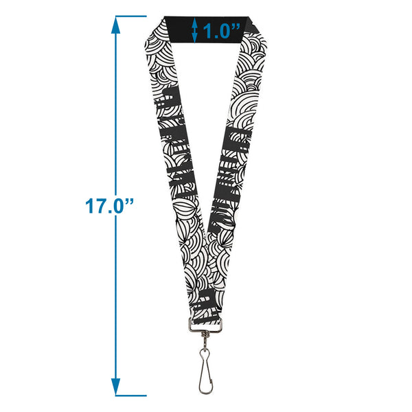 Buckle-Down Lanyard - 1.0" - Doodle1 Paint Drips White Black