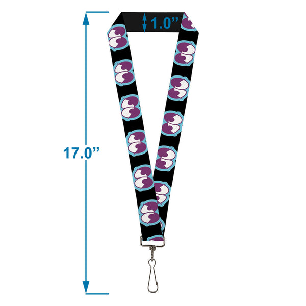 Buckle-Down Lanyard - 1.0" - Dopey Eyes Black Baby Blue Purple