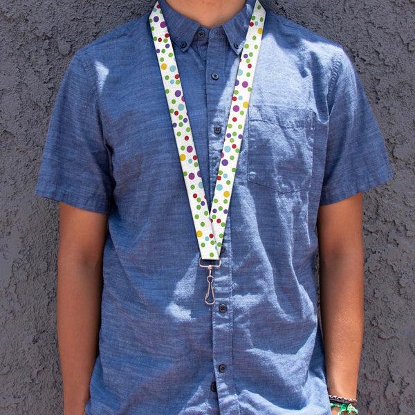 Buckle-Down Lanyard - 1.0" - Dots Grid White Gray Multi Color