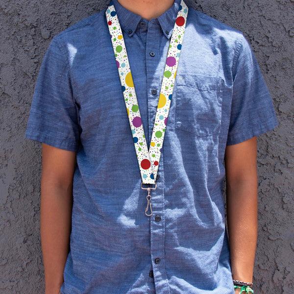 Buckle-Down Lanyard - 1.0" - Dots Grid3 White Gray Multi Color