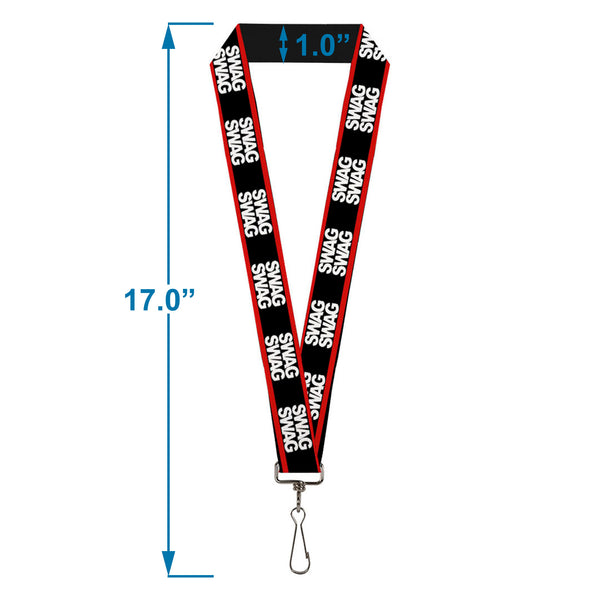 Buckle-Down Lanyard - 1.0" - Double SWAG Black White Red Stripe