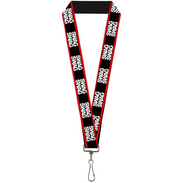 Buckle-Down Lanyard - 1.0" - Double SWAG Black White Red Stripe