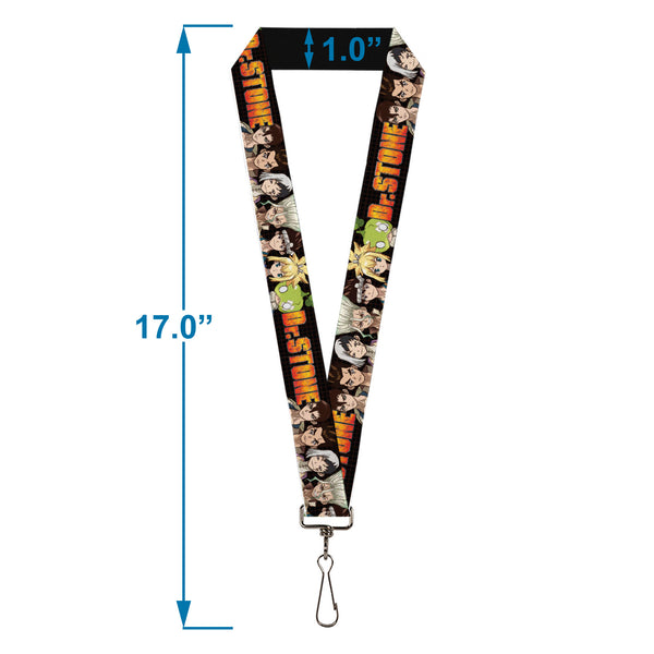 Buckle-Down Lanyard - 1.0" - DR. STONE Title Logo And Character Group Black