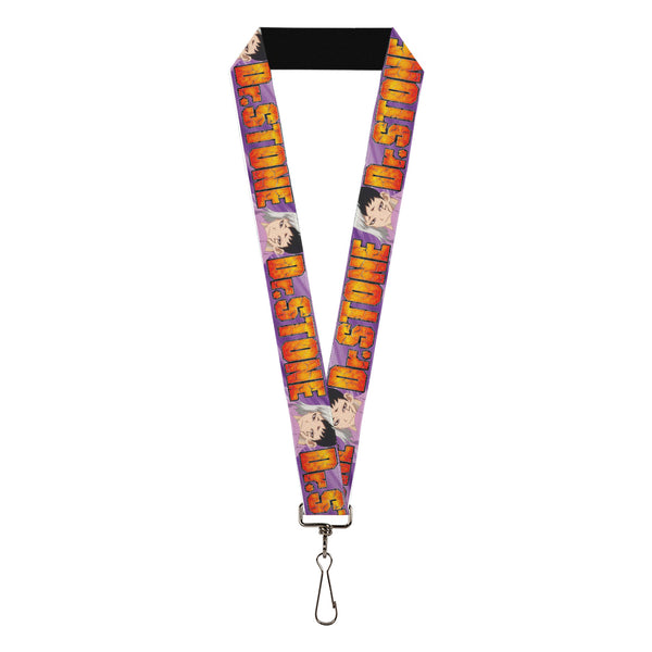 Buckle-Down Lanyard - 1.0" - DR. STONE Title Logo and Gen Asagiri Face Purples