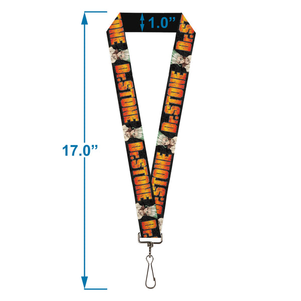 Buckle-Down Lanyard - 1.0" - DR. STONE Title Logo And Senku Ishigami Pose Black