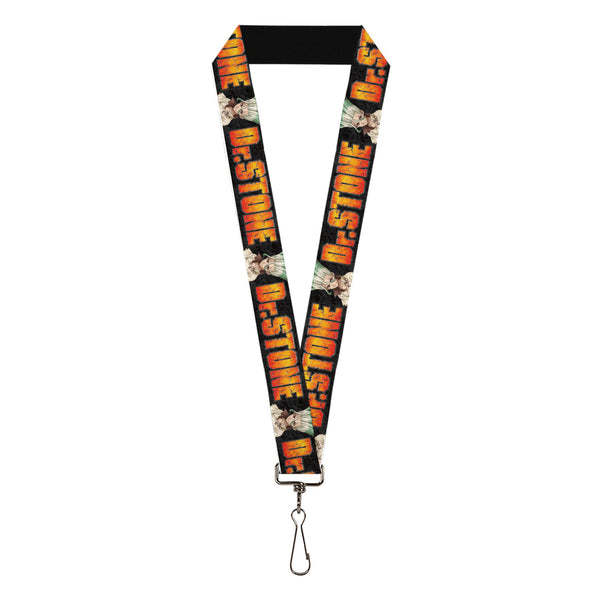 Buckle-Down Lanyard - 1.0" - DR. STONE Title Logo and Senku Ishigami Pose Black
