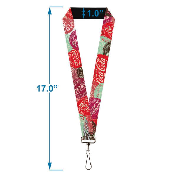Buckle-Down Lanyard - 1.0" - DRINK COCA-COLA Coke Patches Stacked Reds/Multi Color