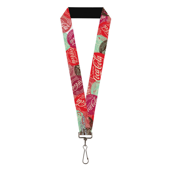 Buckle-Down Lanyard - 1.0" - DRINK COCA-COLA Coke Patches Stacked Reds/Multi Color