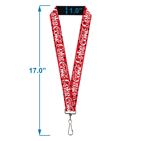 Buckle-Down Lanyard - 1.0" - DRINK COCA-COLA COKE Polka Dot Red/Black/White