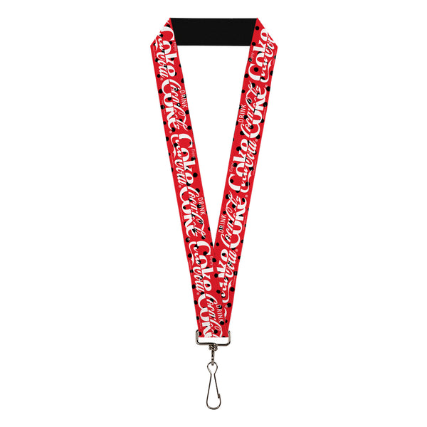 Buckle-Down Lanyard - 1.0" - DRINK COCA-COLA COKE Polka Dot Red/Black/White