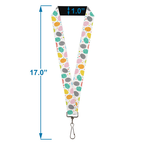 Buckle-Down Lanyard - 1.0" - Easter Eggs Decorated Eggs Scattered White/Multi Color