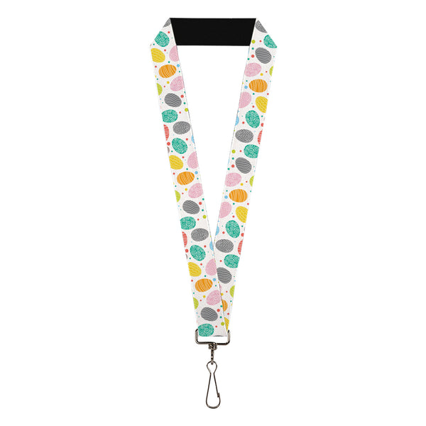 Buckle-Down Lanyard - 1.0" - Easter Eggs Decorated Eggs Scattered White/Multi Color
