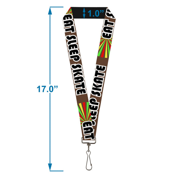 Buckle-Down Lanyard - 1.0" - EAT SLEEP SKATE Brown Rasta Burst
