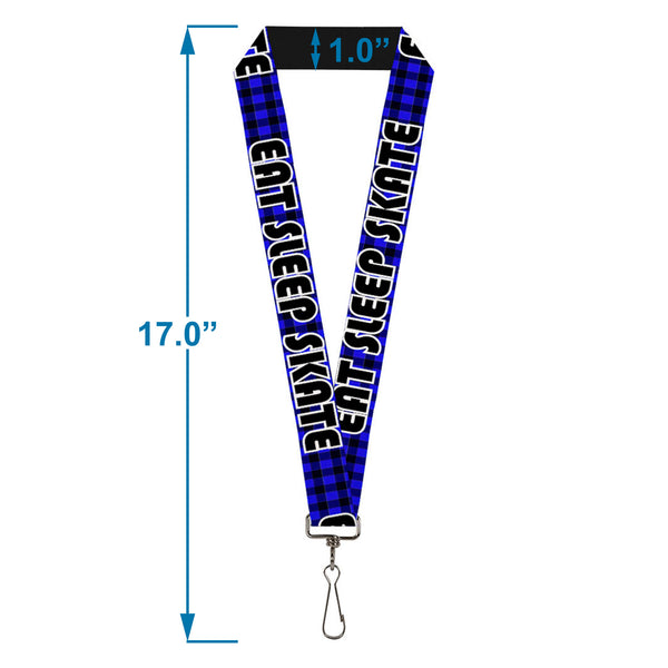 Buckle-Down Lanyard - 1.0" - EAT SLEEP SKATE Buffalo Plaid Blue
