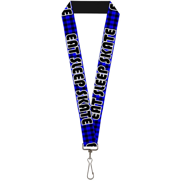 Buckle-Down Lanyard - 1.0" - EAT SLEEP SKATE Buffalo Plaid Blue