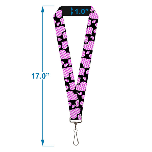Buckle-Down Lanyard - 1.0" - Eighties Hearts Black Fuchsia White