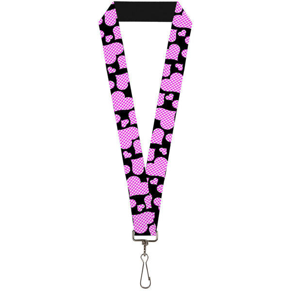 Buckle-Down Lanyard - 1.0" - Eighties Hearts Black Fuchsia White