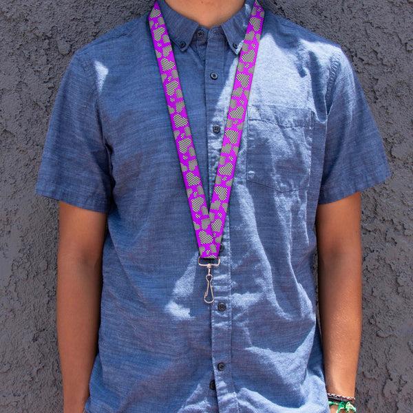 Buckle-Down Lanyard - 1.0" - Eighties Hearts Fuchsia Black White