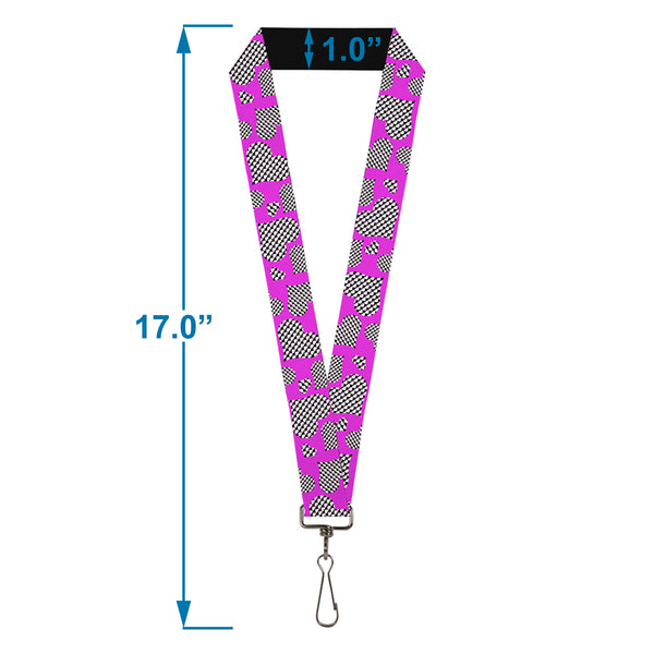 Buckle-Down Lanyard - 1.0" - Eighties Hearts Fuchsia Black White