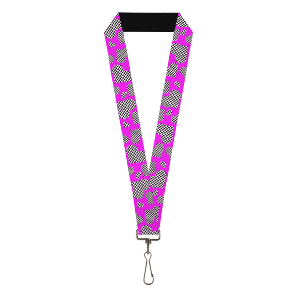 Buckle-Down Lanyard - 1.0" - Eighties Hearts Fuchsia Black White