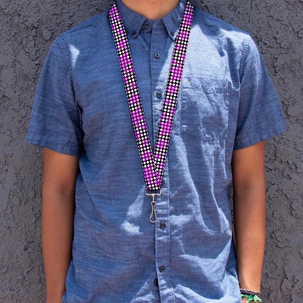 Buckle-Down Lanyard - 1.0" - Eighties Stars1 Black White Fuchsia