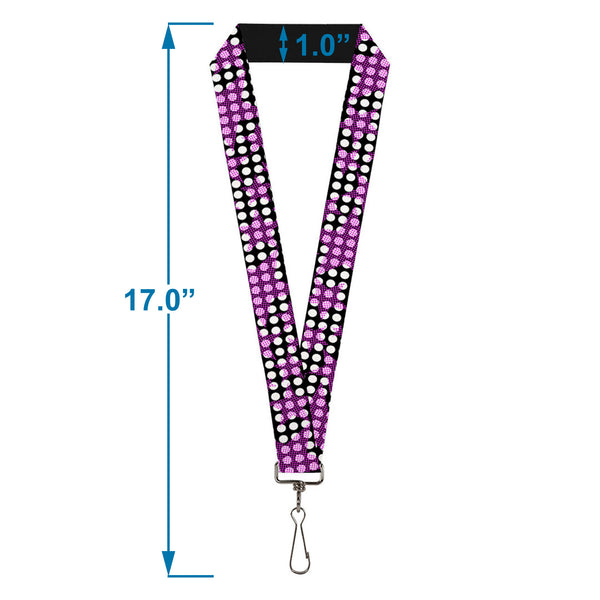 Buckle-Down Lanyard - 1.0" - Eighties Stars1 Black White Fuchsia