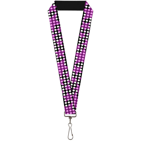 Buckle-Down Lanyard - 1.0" - Eighties Stars1 Black White Fuchsia
