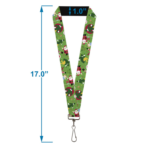 Buckle-Down Lanyard - 1.0" - Elf Buddy The Elf Silhouette Poses And Holiday Icons Green/Multi Color
