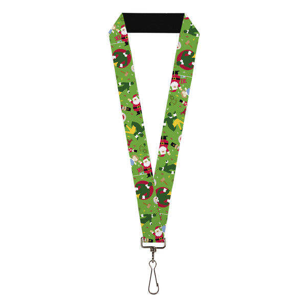 Buckle-Down Lanyard - 1.0" - Elf Buddy the Elf Silhouette Poses and Holiday Icons Green/Multi Color