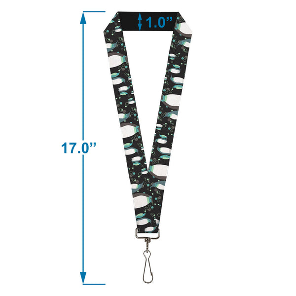 Buckle-Down Lanyard - 1.0" - Emperor Penguins W Bubbles Black Gray Turqs