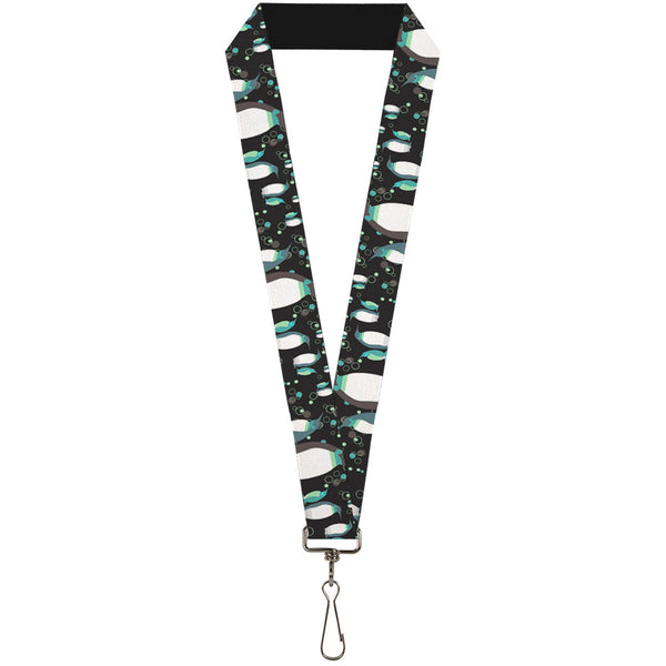 Buckle-Down Lanyard - 1.0" - Emperor Penguins w Bubbles Black Gray Turqs