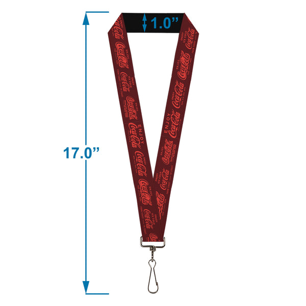 Buckle-Down Lanyard - 1.0" - ENJOY COCA-COLA Logos Brown/Red