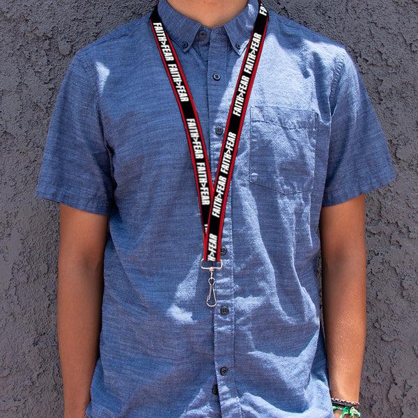Buckle-Down Lanyard - 1.0" - FAITH Greater Than FEAR Stripe Red Black White