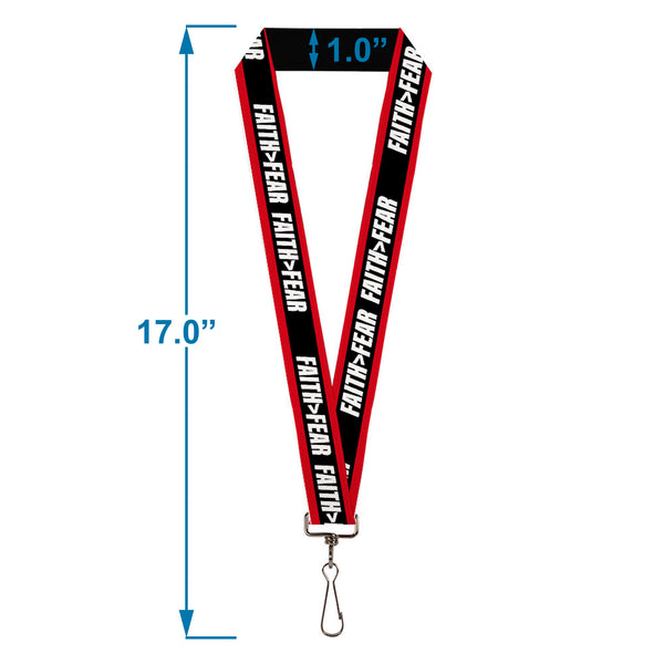 Buckle-Down Lanyard - 1.0" - FAITH Greater Than FEAR Stripe Red Black White