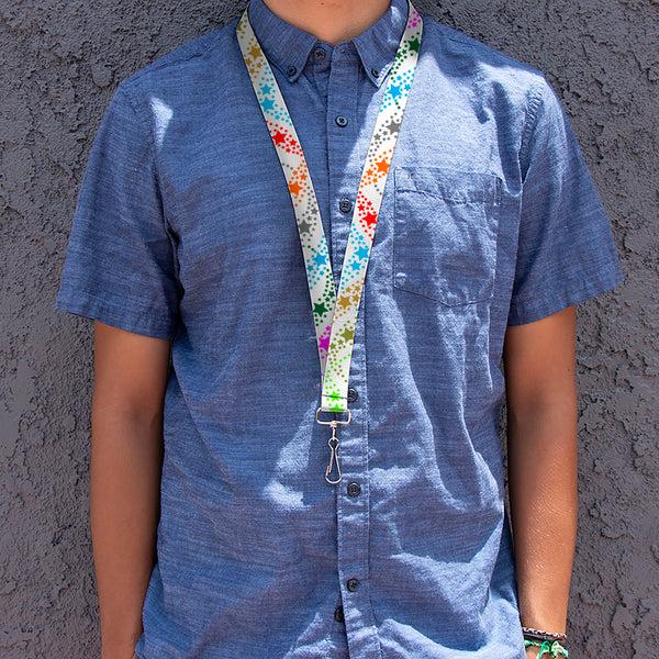 Buckle-Down Lanyard - 1.0" - Falling Stars White Multi Color
