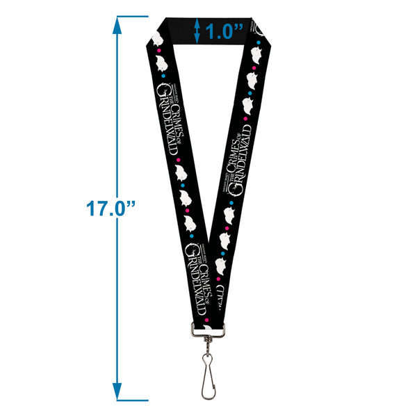 Buckle-Down Lanyard - 1.0" - FANTASTIC BEASTS THE CRIMES OF GRINDELWALD Baby Niffler Pose Dots Black White Pink Blue