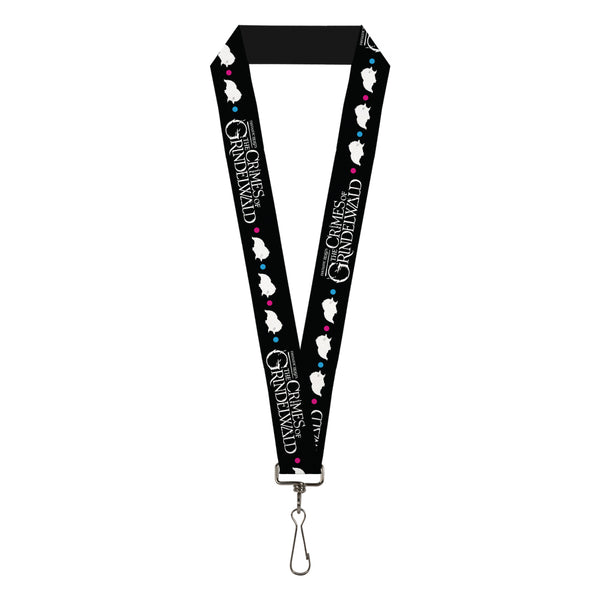 Buckle-Down Lanyard - 1.0" - FANTASTIC BEASTS THE CRIMES OF GRINDELWALD Baby Niffler Pose Dots Black White Pink Blue