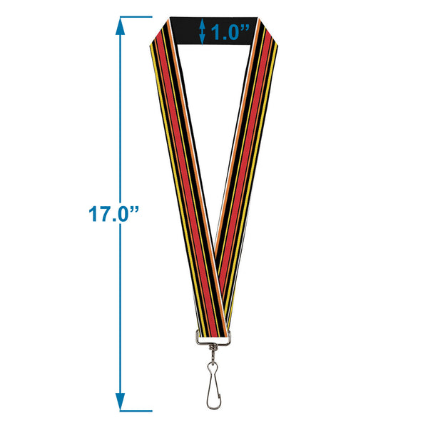 Buckle-Down Lanyard - 1.0" - Fine Stripes Black Yellows Orange Red White
