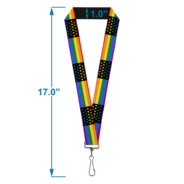 Buckle-Down Lanyard - 1.0" - Flag American Pride Rainbow Black