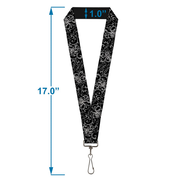 Buckle-Down Lanyard - 1.0" - Fleur-de-Lis Outline W Filigree Black Gray