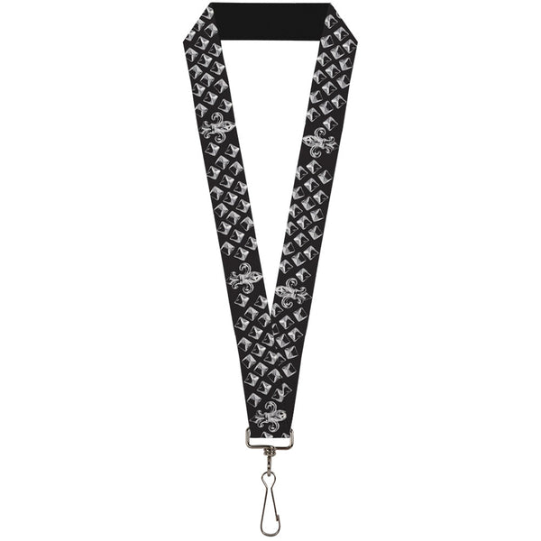 Buckle-Down Lanyard - 1.0" - Fleur-de-Lis Studs Black Grays