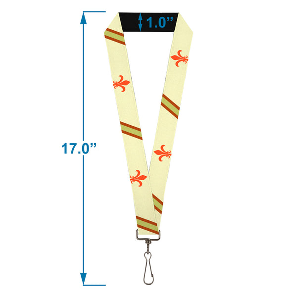 Buckle-Down Lanyard - 1.0" - Fleur-de-Lis2 Stripes Tan Orange Brown Green