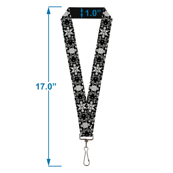 Buckle-Down Lanyard - 1.0" - Floral Collage Black Gray White