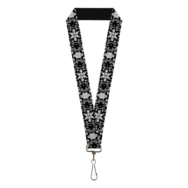 Buckle-Down Lanyard - 1.0" - Floral Collage Black Gray White