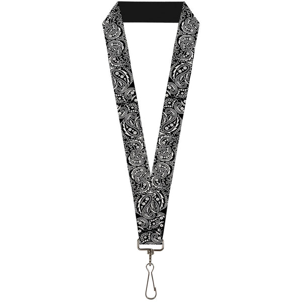 Buckle-Down Lanyard - 1.0" - Floral Paisley2 Black White