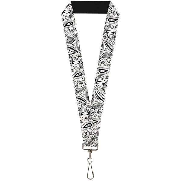 Buckle-Down Lanyard - 1.0" - Floral Paisley3 White Black