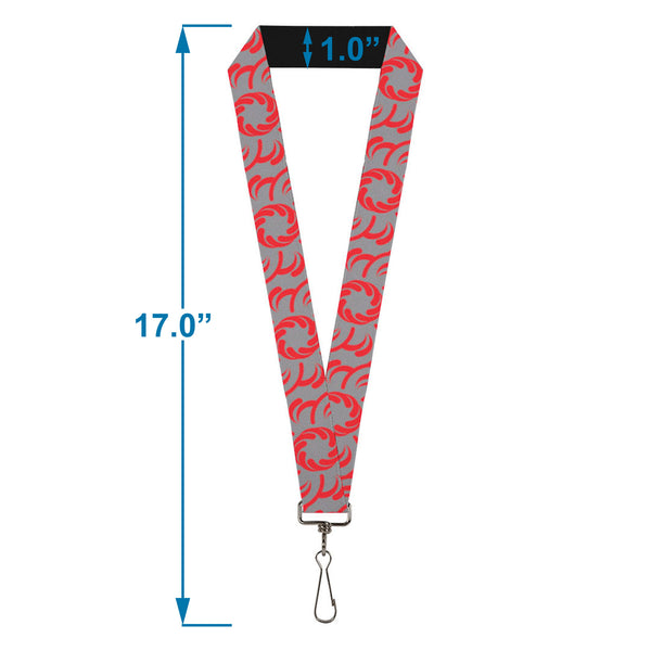 Buckle-Down Lanyard - 1.0" - Floral Pinwheel CLOSE-UP Gray Red