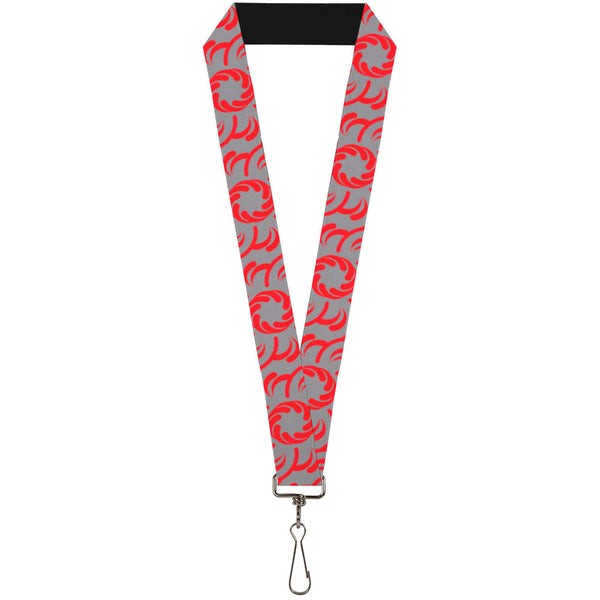Buckle-Down Lanyard - 1.0" - Floral Pinwheel CLOSE-UP Gray Red