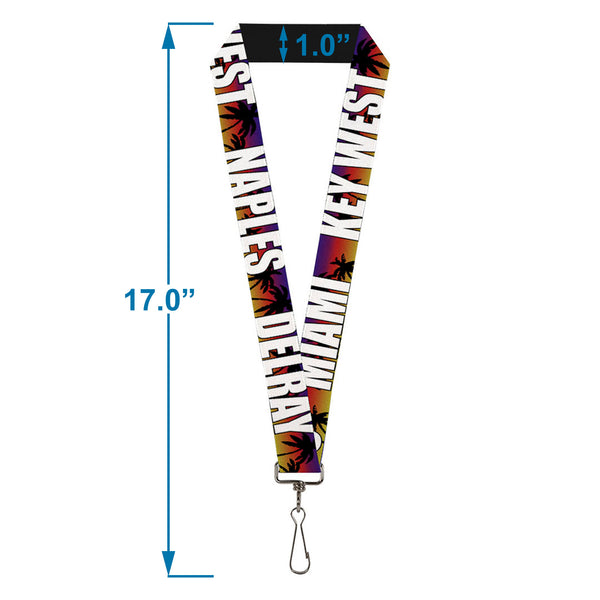 Buckle-Down Lanyard - 1.0" - Florida Cities Palm Tree Sunset White