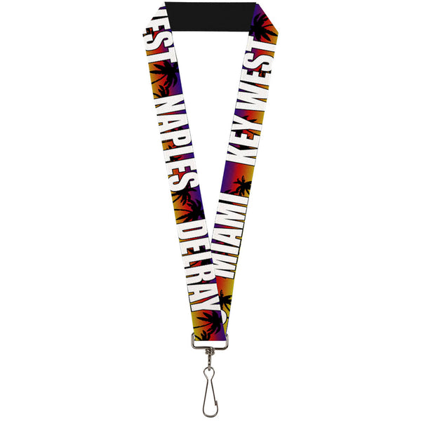 Buckle-Down Lanyard - 1.0" - Florida Cities Palm Tree Sunset White